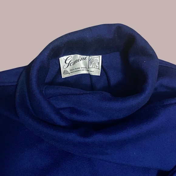 Vintage Gemini 100% Wool Cobalt Blue Scarf Wrap Coat Ruana Cape One Size - Picture 5 of 11